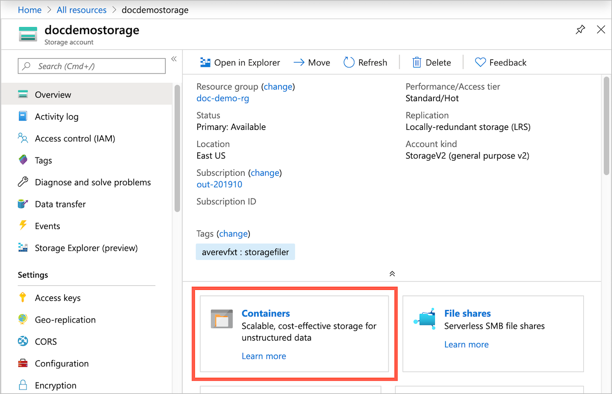 New storage account in Azure portal