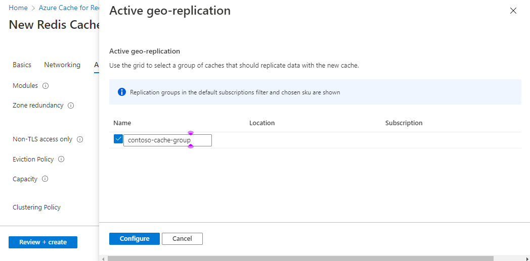 Screenshot showing replication groups.