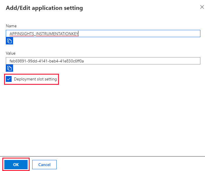 Configure the deployment slot setting.