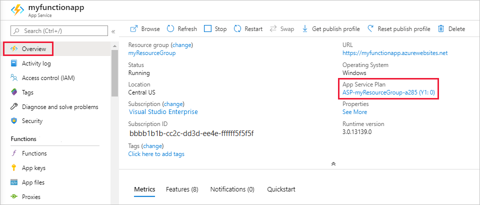 View scaling plan in the portal