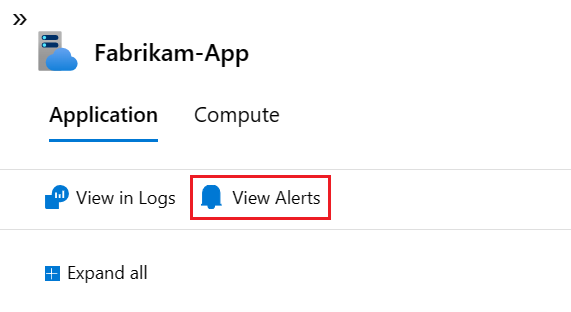 Screenshot that shows how to select the View Alerts option in the node details pane.