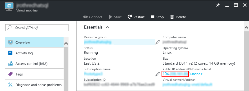 IP address in Azure portal