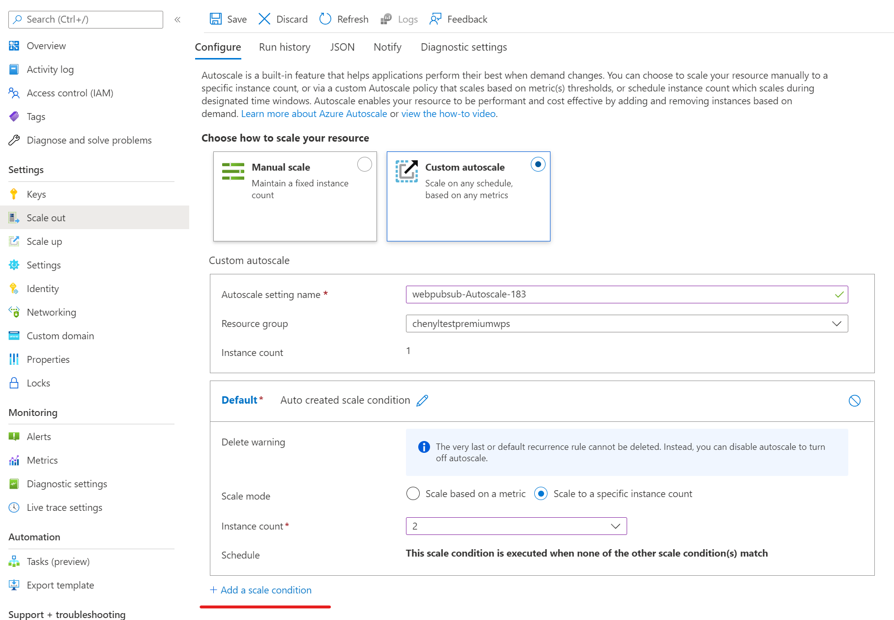 Screenshot of custom scale rule screen.