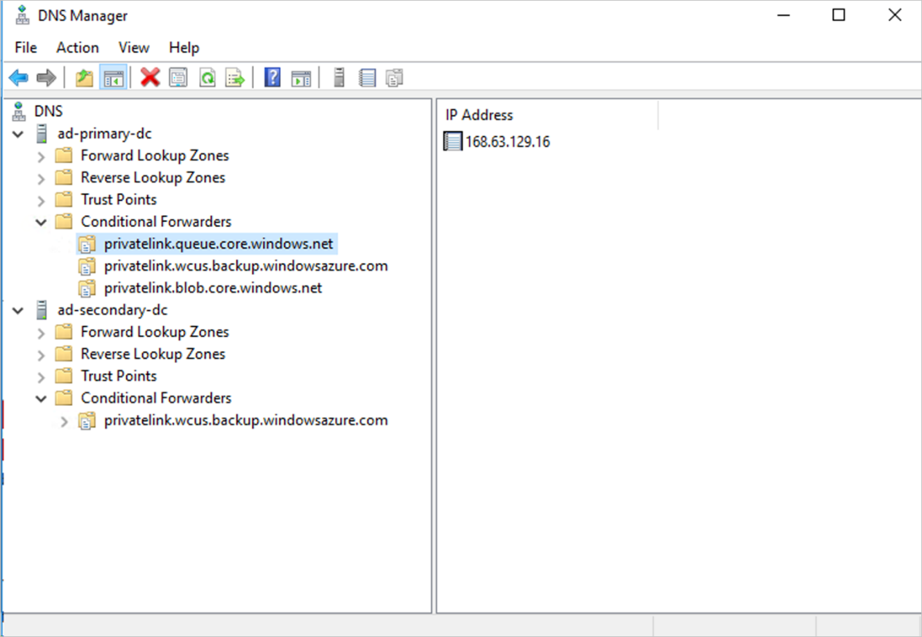 Conditional forwarders in DNS Manager