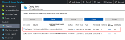 Screenshot of the Copy Data page highlighting the location of the check box used to select a copy Job.