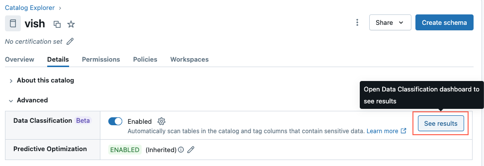 See results button for Data Classification.
