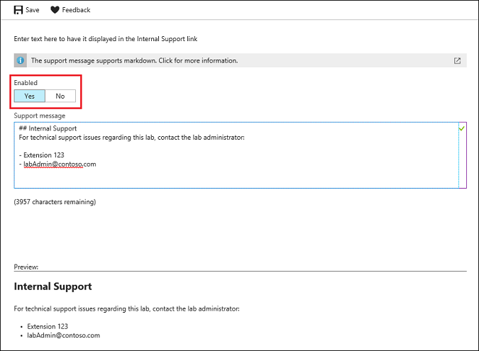 Internal support screen to create the message.