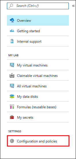 Configuration and policies button