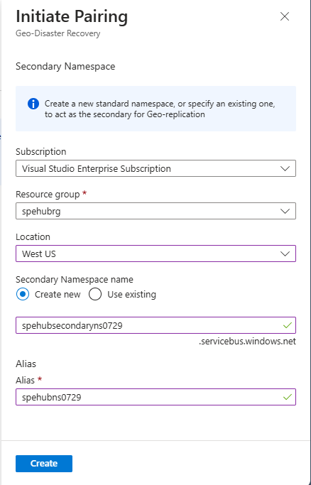 Select the secondary namespace