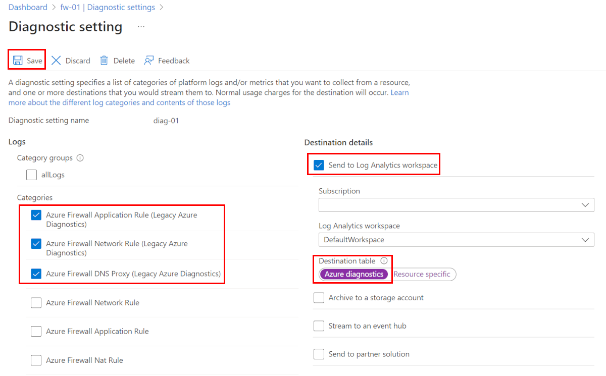 Screenshot of Firewall Diagnostic setting.