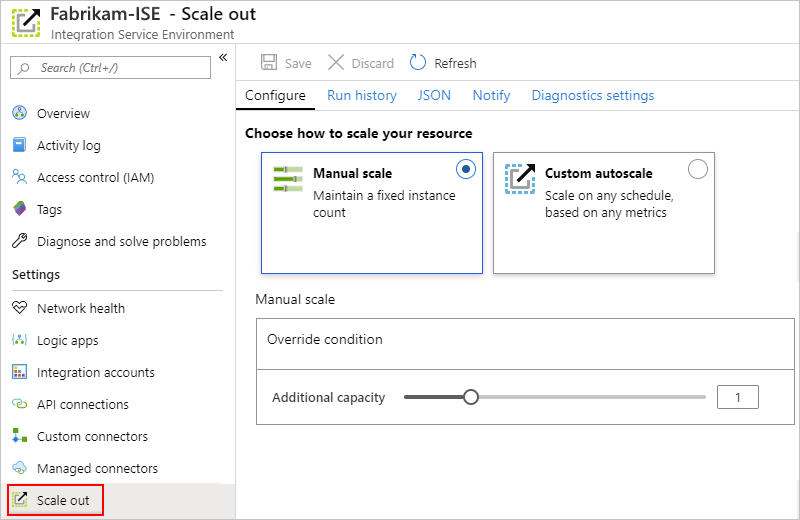 Screenshot that shows the "Scale out" page with "Manual scale" selected.