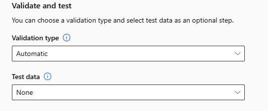 Screenshot that shows how to select validation data and test data in the studio.