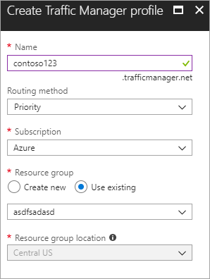 Screenshot of creating Traffic Manager profile.