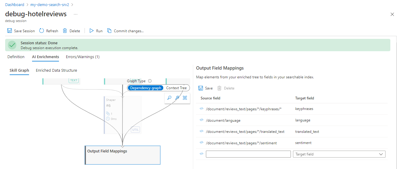 Screenshot of the Output Field Mappings node and details.