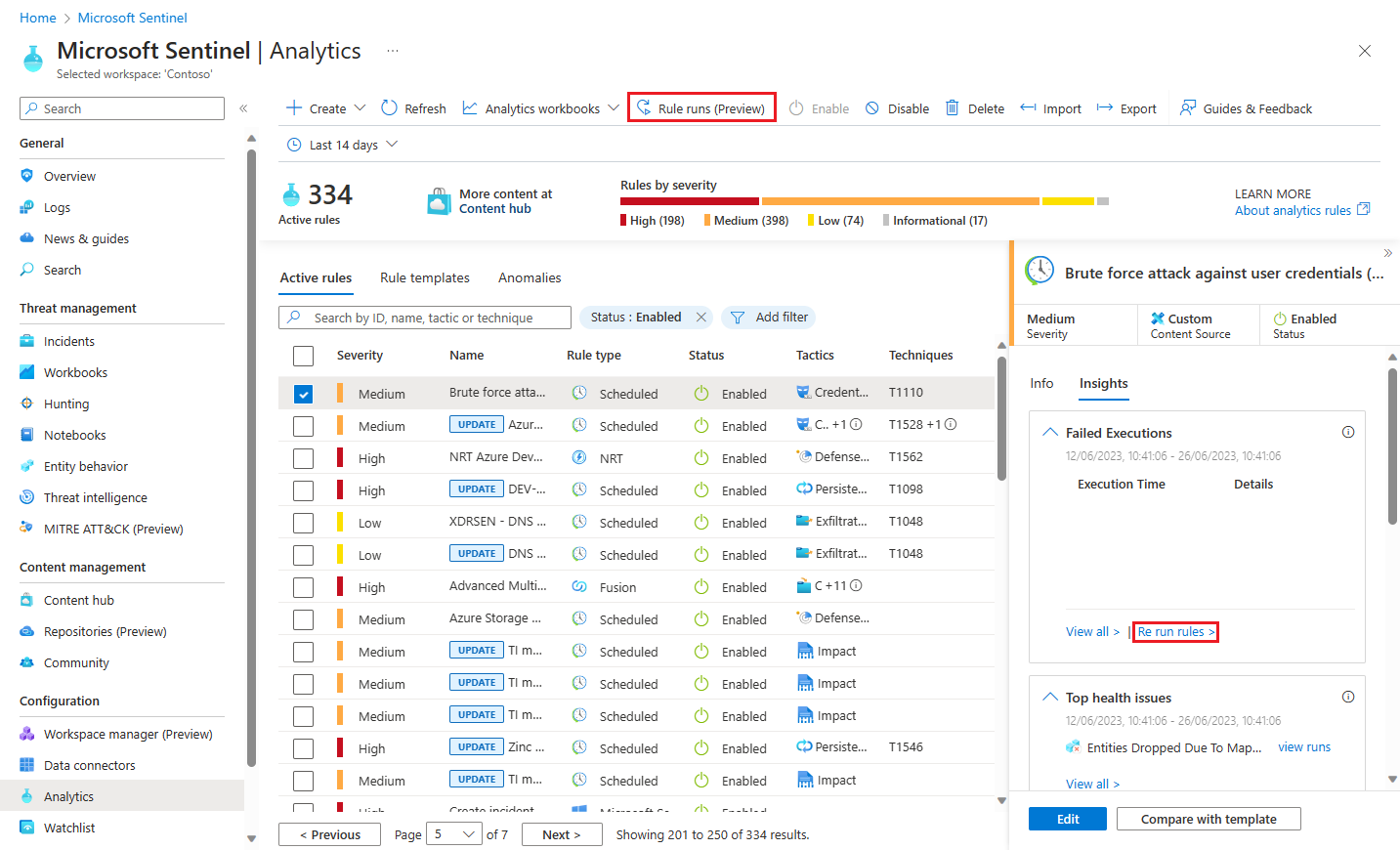 Screenshot of how to access rule runs panel.