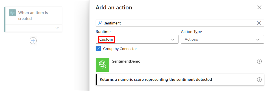 Choose SentimentDemo action