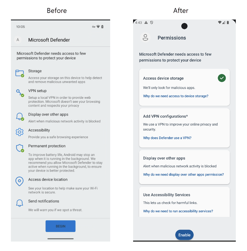 Permission consolidation screen after redesign in light mode.