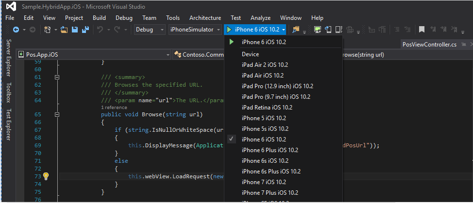 POS iOS app Visual Studio stilling fyrir uppsetningu