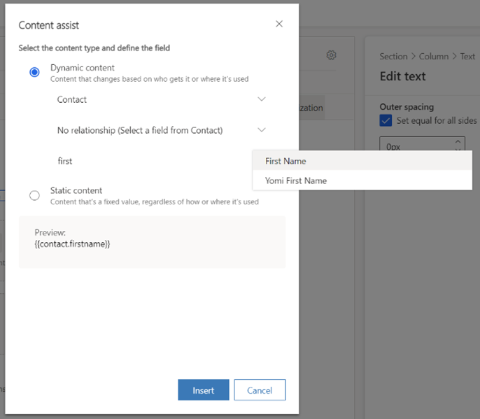Personalization select field from Contact Personalization select field from Contact.
