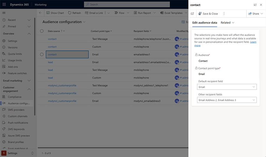 Audience configuration edit pane screenshot.