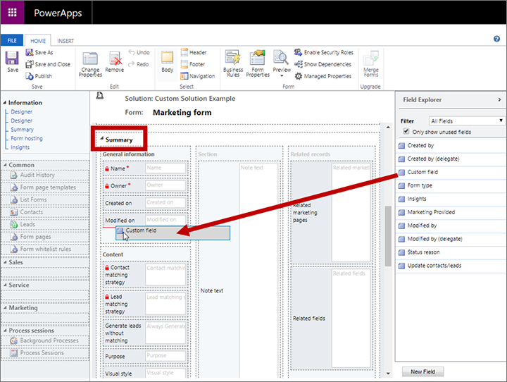 Add a field to the form Add a field to the form.