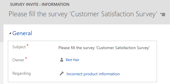 Survey invitation record Survey invitation record.