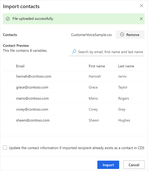 Preview contacts of the CSV file.