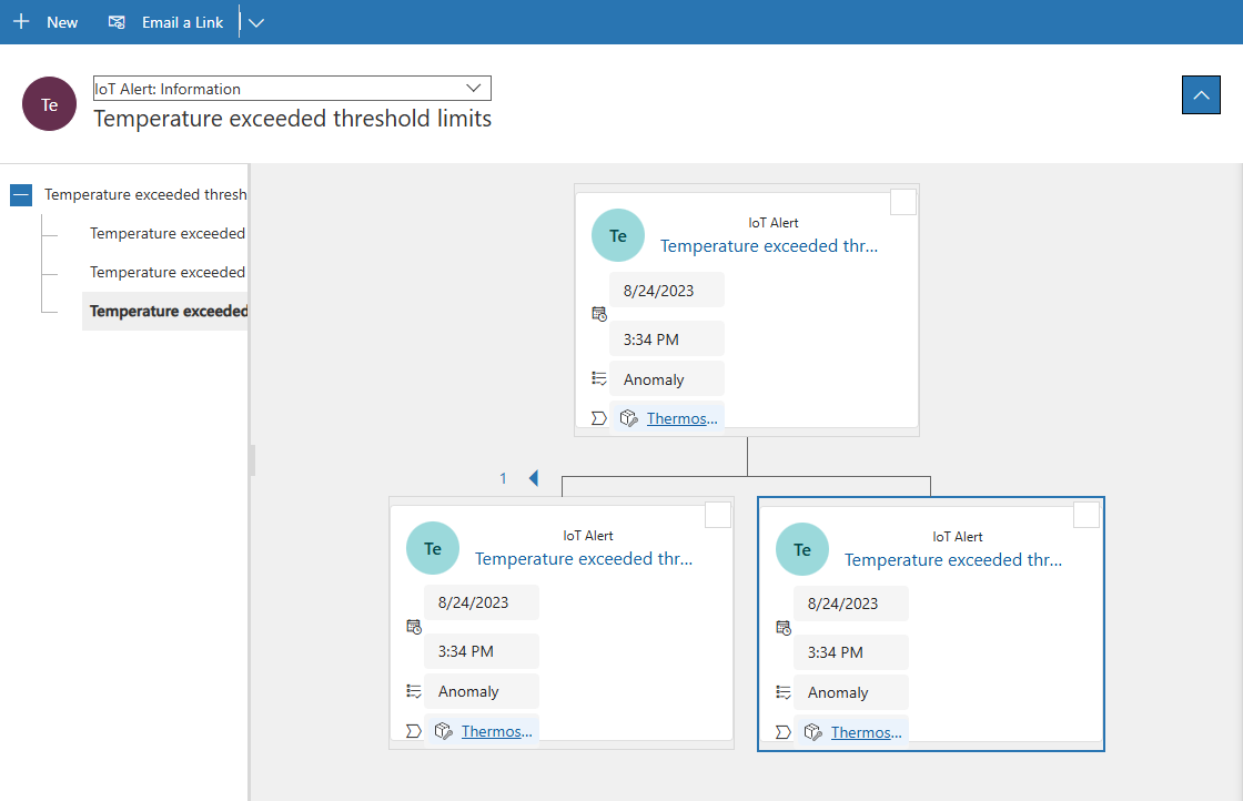 Screenshot of related IoT alerts in Field Service.