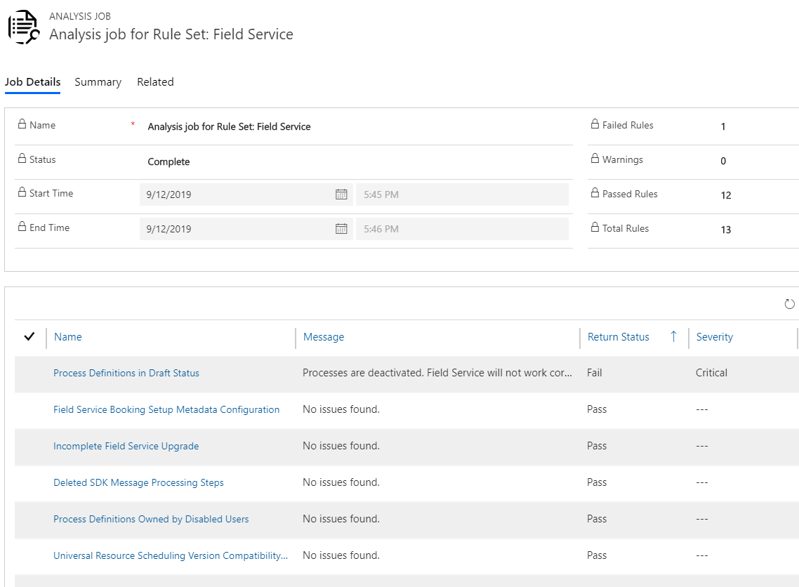 Screenshot of a complete analysis job overview.