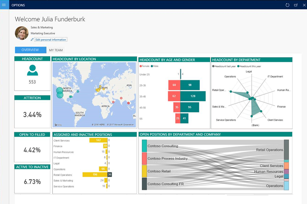 Dæmi um Power BI á vinnusvæði.