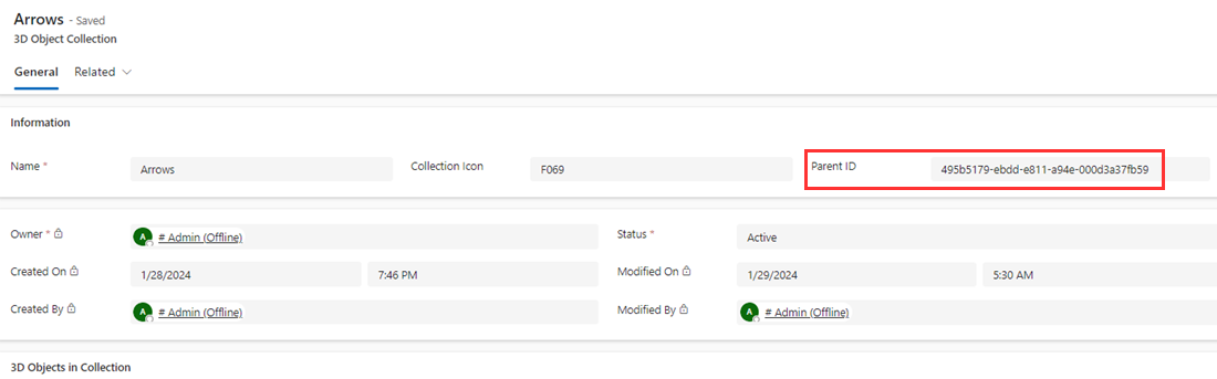 Model-driven app screen with Parent ID selected Model-driven app screen with Parent ID selected.