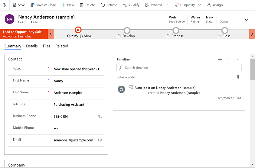 Sales form in Dynamics 365 apps Sales form in Dynamics 365 apps.