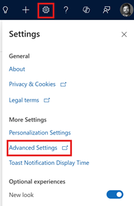 Screenshot of Advanced Settings option on the Settings menu