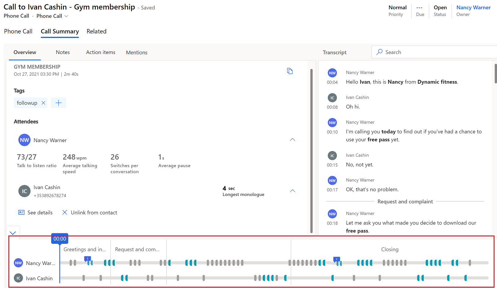 Screenshot of the playback timeline on the call summary page.