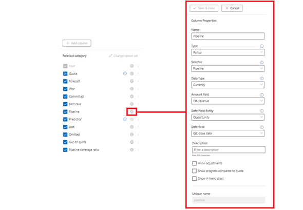 Select configuration option for a column.