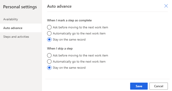 Screenshot of selecting the auto advance settings.