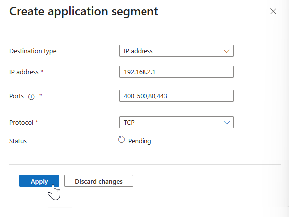 Screenshot of the create app segment panel with multiple ports added.