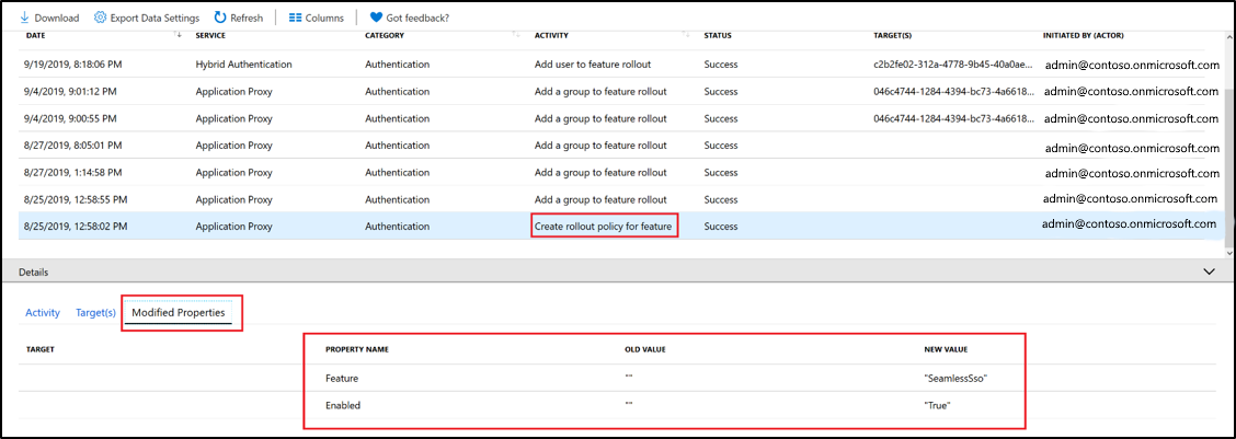 The "Create rollout policy for feature" pane - Modified Properties tab