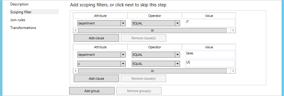 A screenshot showing an example of adding scoping filters.