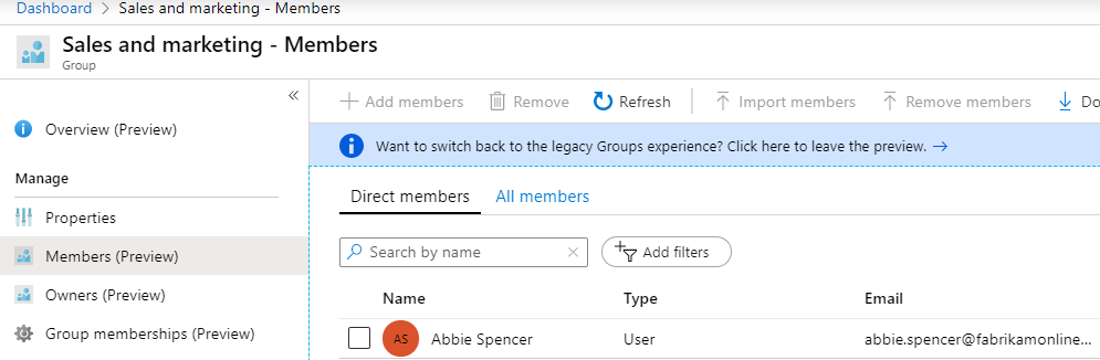 Screenshot with members in the dynamic group