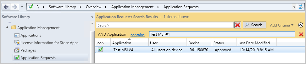 Console showing application approved for all users of specific device