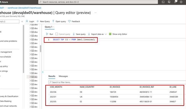 Development database query editor with run results.