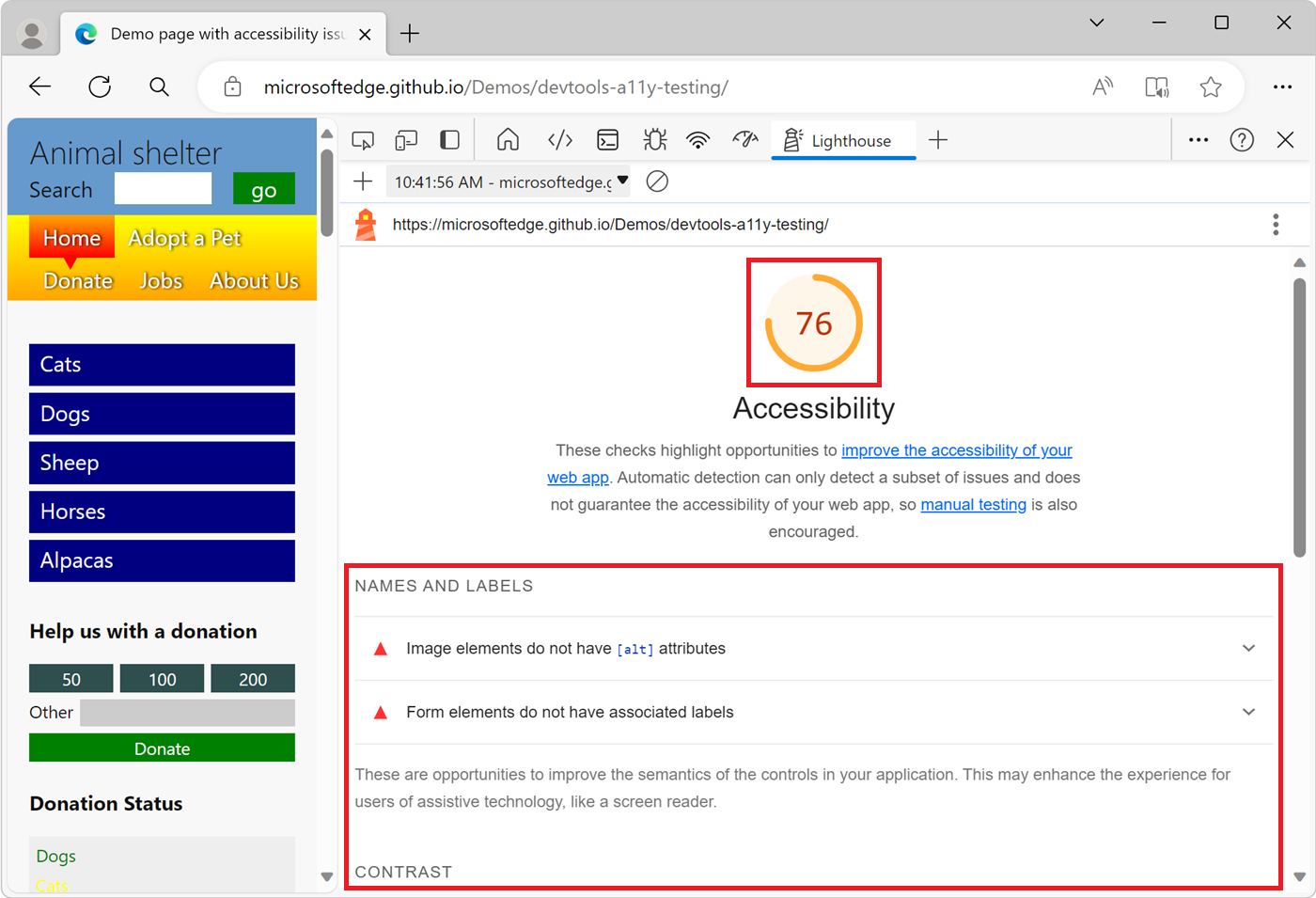 A Lighthouse report for the Accessibility category