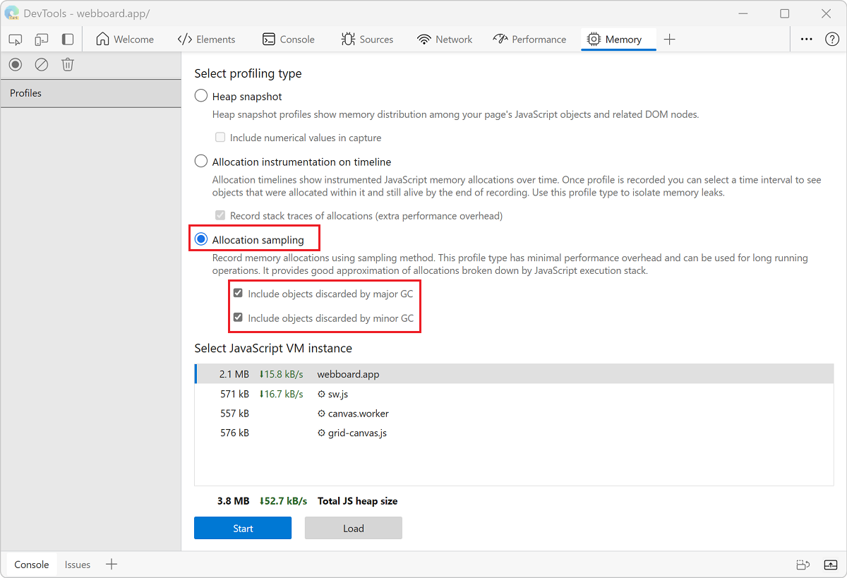 Allocation sampling GC settings