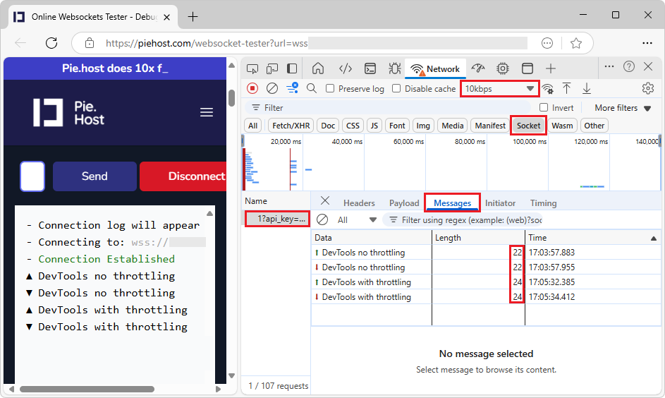 Messages sent and without throttling