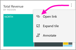 Screenshot of a dashboard, showing the vertical ellipsis pointing to Open Link.