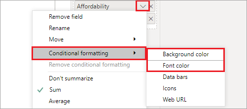 Background color or Font color in conditional formatting menu