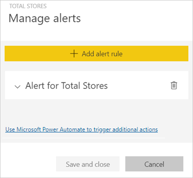 Screenshot of the Manage alerts menu, showing sample alert.