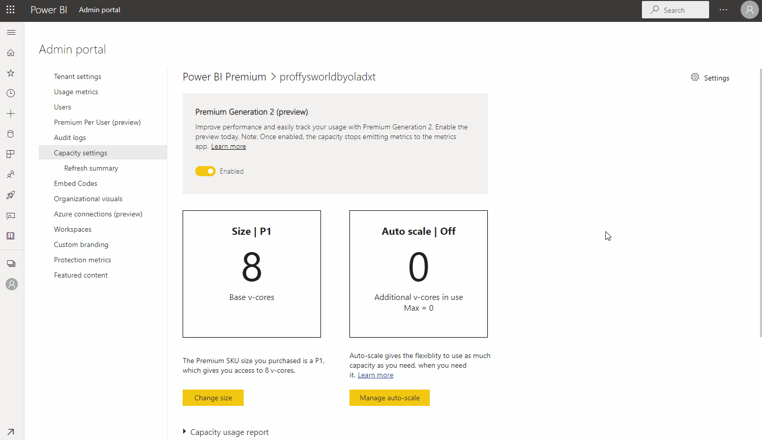 Animation that shows how to configure Autoscale for Premium Generation 2.