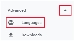 Screenshot of Google Chrome showing the languages setting.